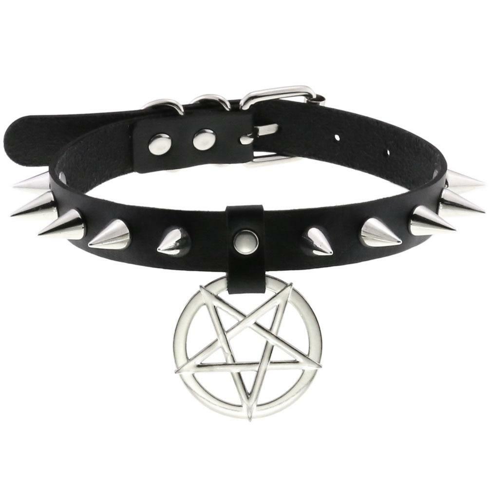 Women O Ring Neck Collar Chain Gothic Punk Studded Pu Leather Choker Necklace