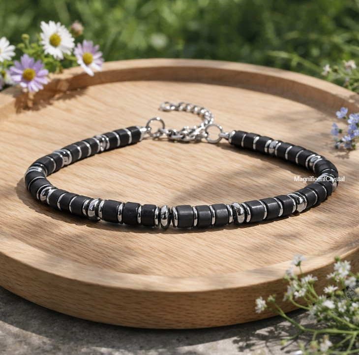 Black Tourmaline Hematite Men Bracelet Protection Spiritual Armor Stone Jewelry