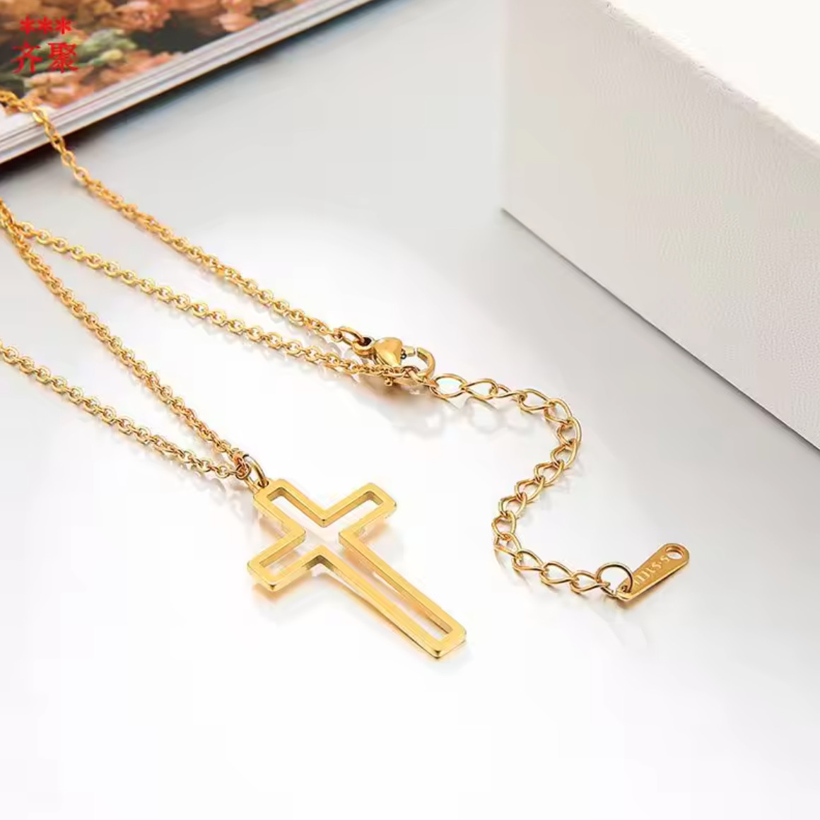 Stainless Steel Hollow Cross Pendant Silver And Gold Necklace Unisex