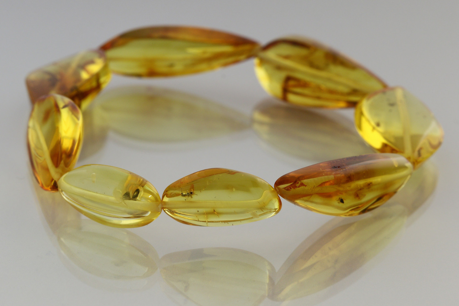 FOSSIL INSECTS Genuine BALTIC AMBER Beads Stretch Bracelet 10.1g 181112-3