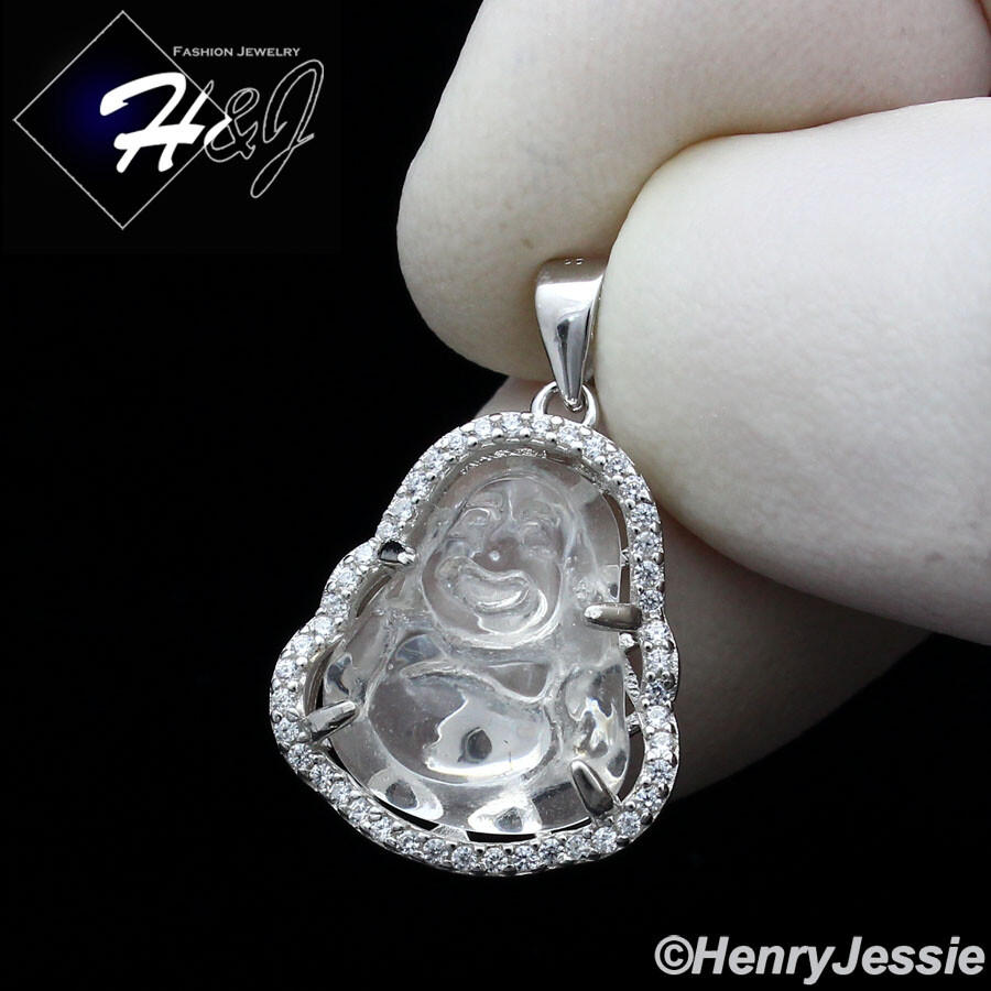 MEN WOMEN 925 STERLING SILVER ICY SMALL CLEAR RHINESTONE BUDDHA PENDANT*SP283