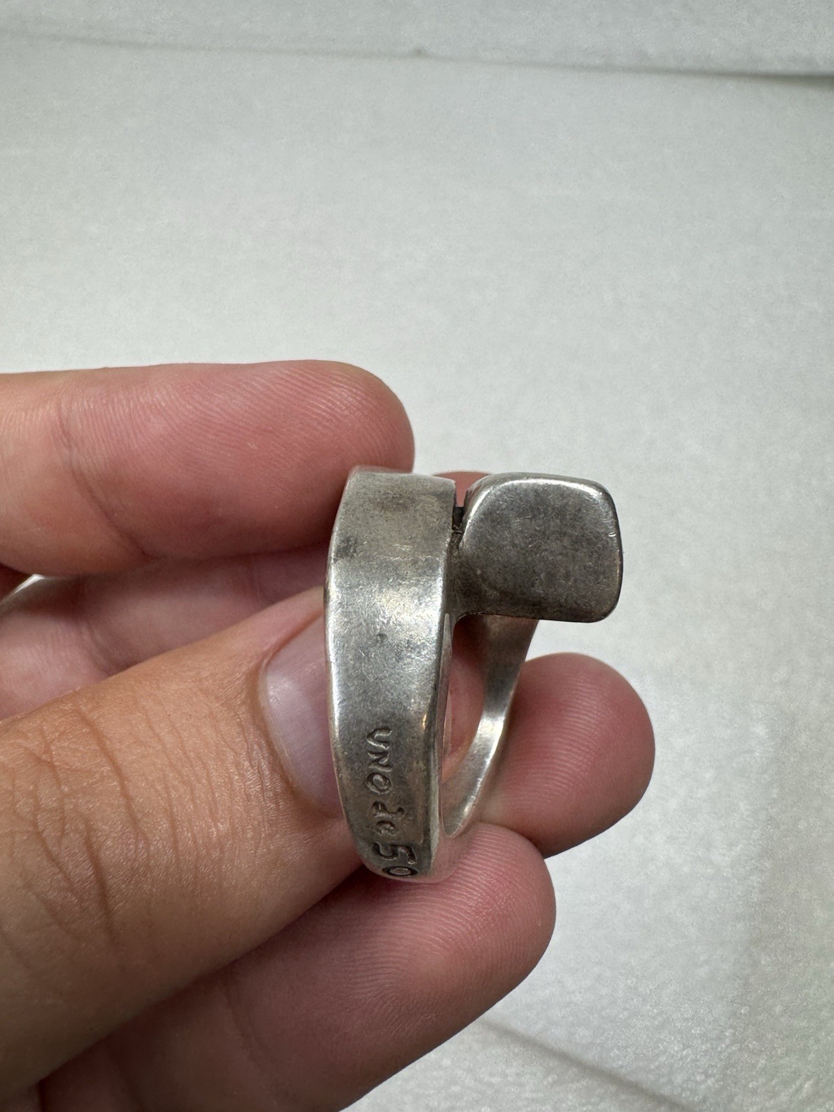 Heavy Silver Uno De 50 Designer Brutalist Bypass Statement Ring Size 8