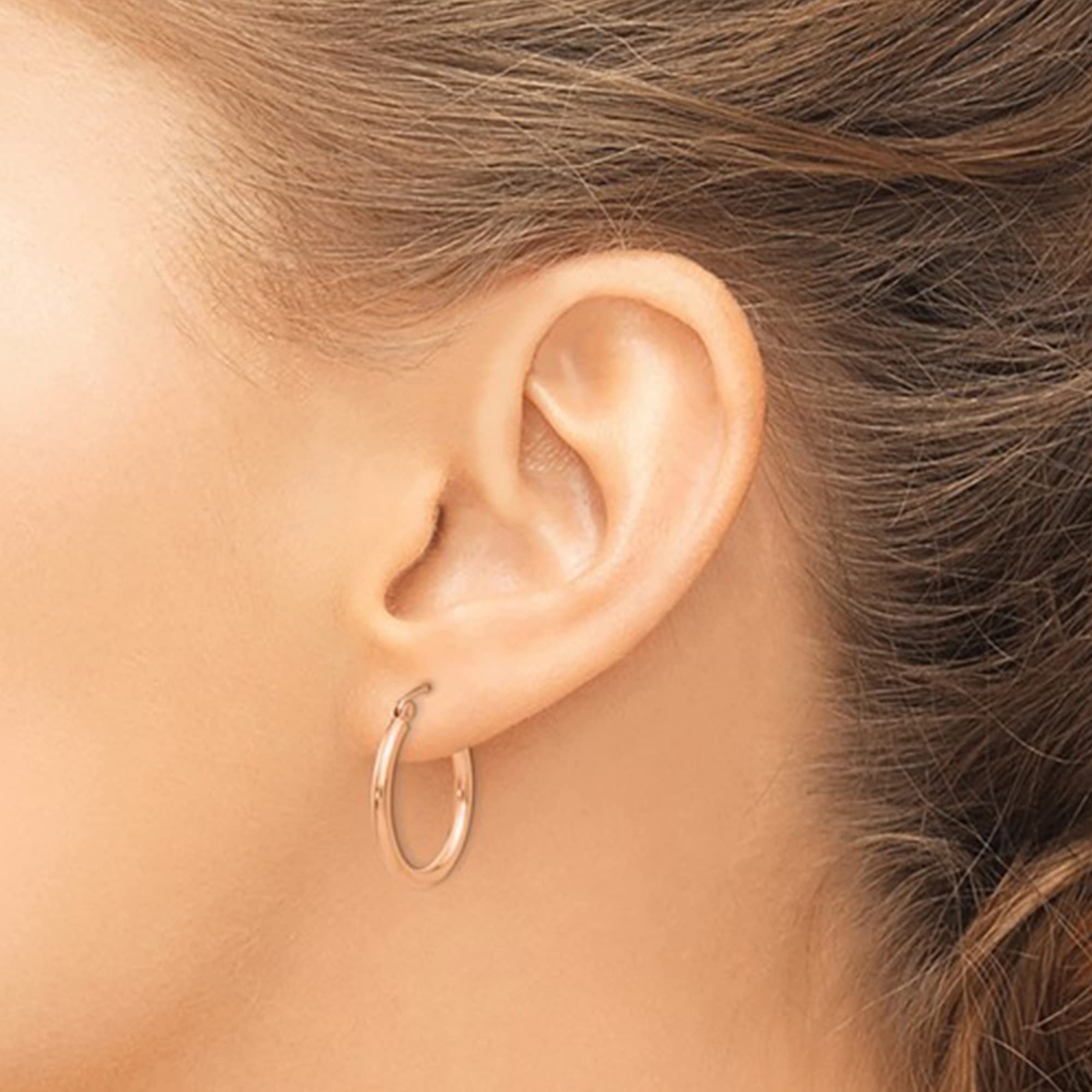 10K Rose Gold Polished 2mm Tube Hoop Earrings, 20mm
