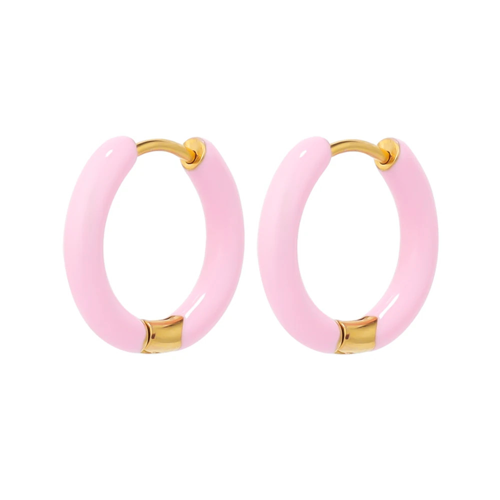 Stainless Steel Enamel Hoop Earrings Candy Color Huggie Small Kids Jewelry