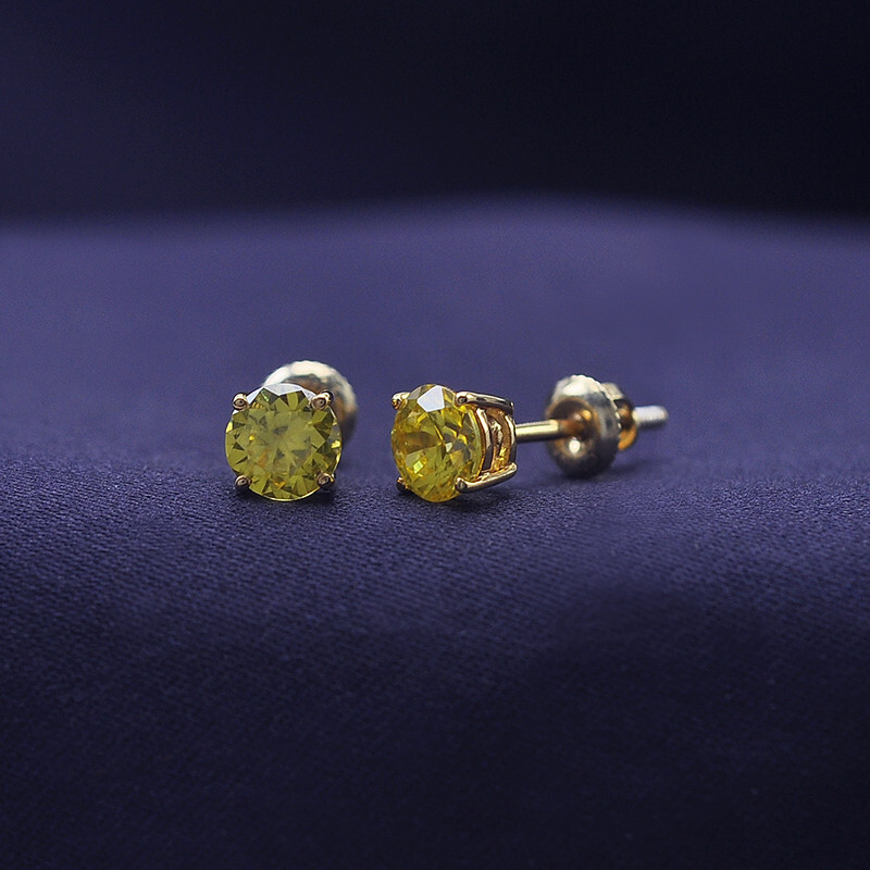 1 Ct Solitaire Stud Earrings Canary Simulated Diamond 14k Yellow Gold Plated