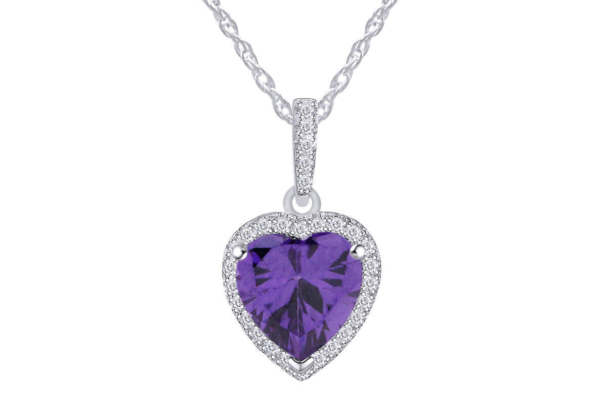 Sterling Silver Heart Shape Necklace Gemstone Birthstone Pendant