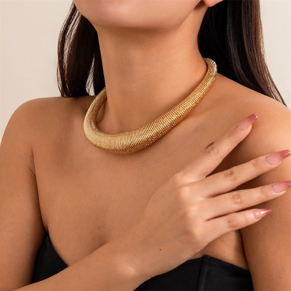 Chunky Choker Necklace Torque Statement Big Exaggerated Thick Gold Silver Collar