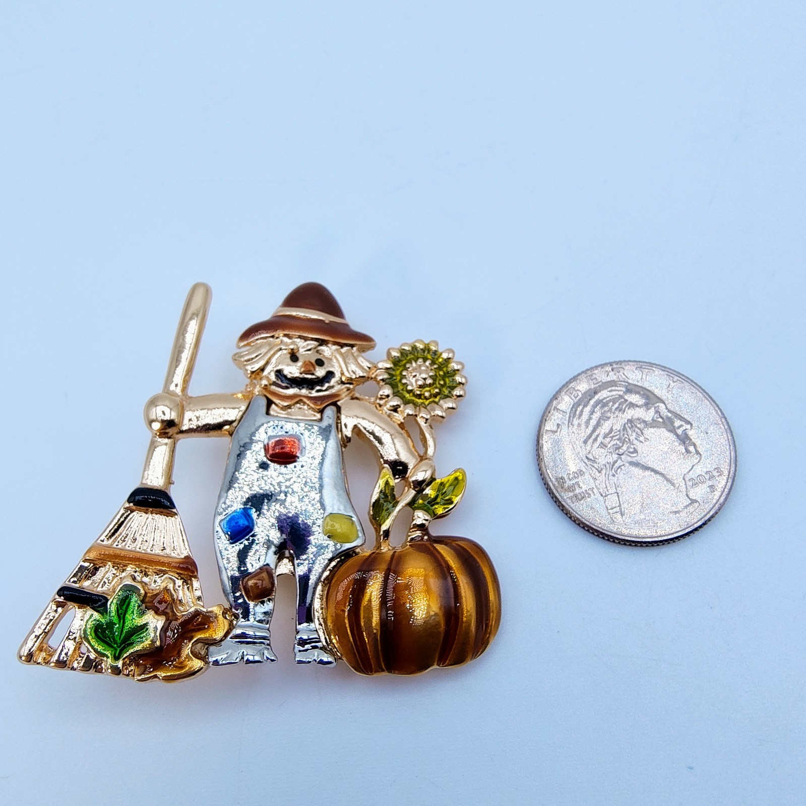 Halloween Scarecrow Brooch Pin Spooky Season Fall Harvest Autumn Pumpkin