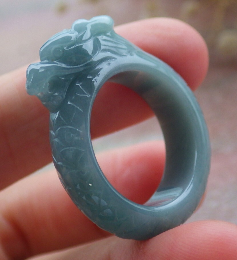 Video Certified Green Natural A Jadeite Jade Dragon Ring NO. 8 戒指 # 109140 TS