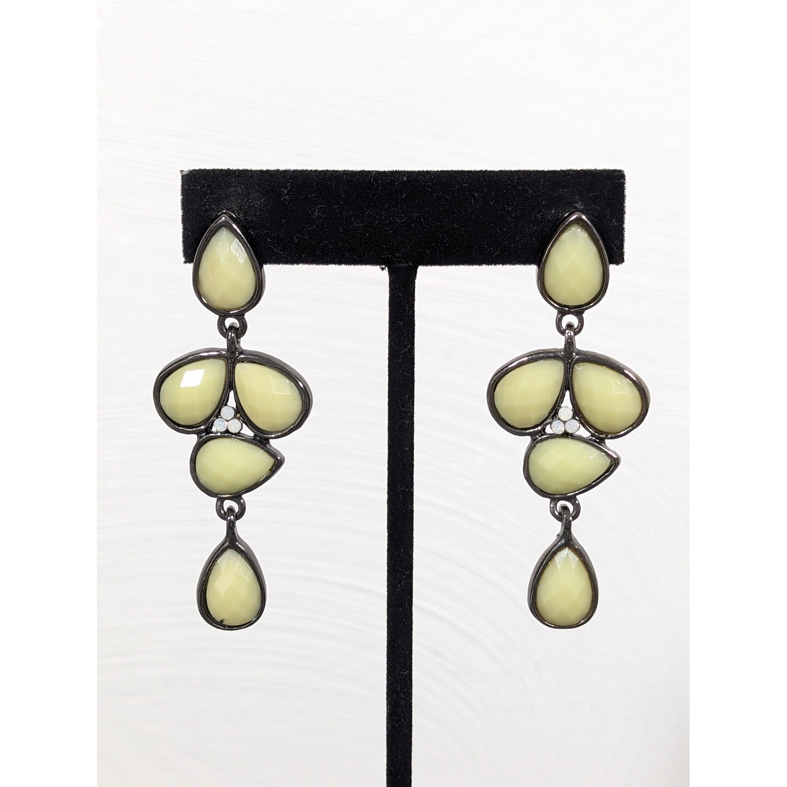 Gunmetal Gray Green Faceted Chandelier Dangle Earrings Boho Statement Pierced