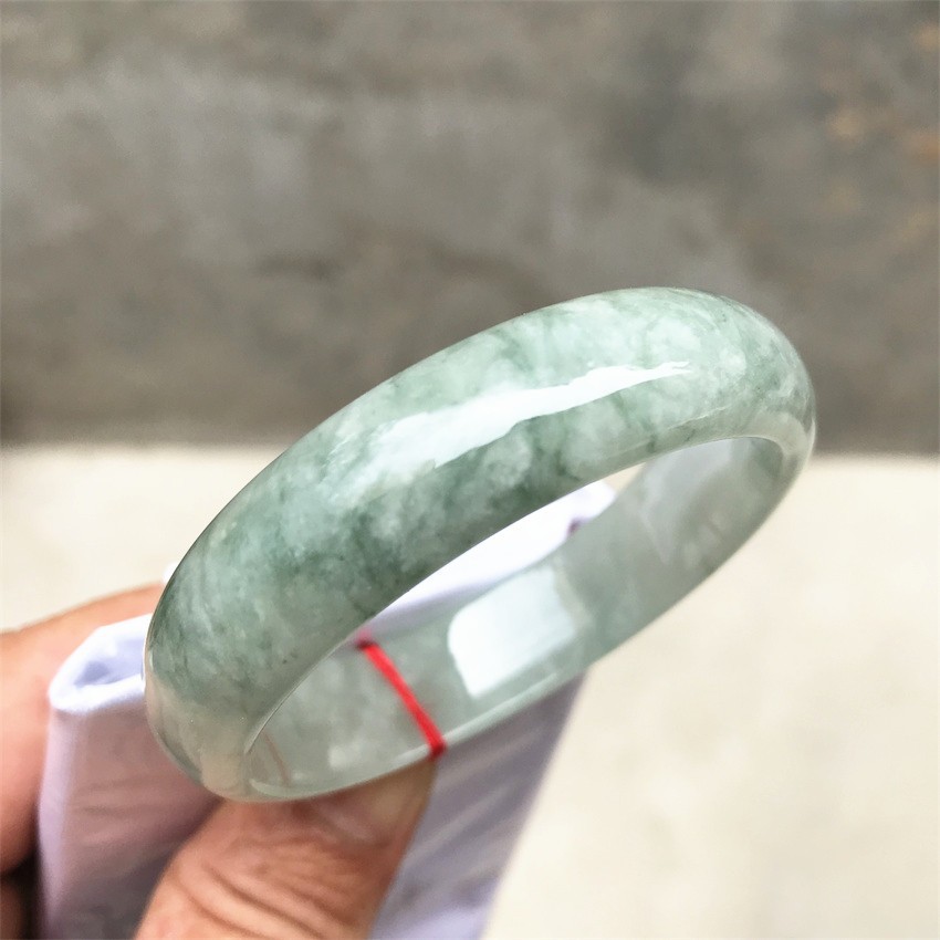 53MM Natural Ice Green Jadeite Jade Bracelet Burma Emerald Jade Bracelet