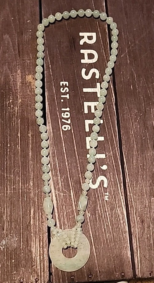 Beautiful Jade Green Aventurine Knotted Round Beaded Infinity Necklace 28″
