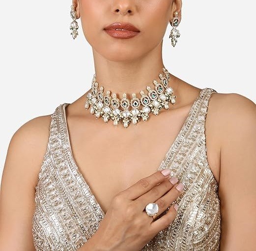 JAYWAR Traditional Kundan Necklace Set Earrings Bridal Wedding Ethnic Jewelry