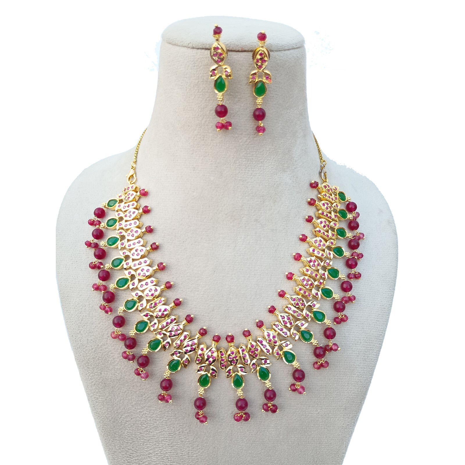 Premium Emerald & Red Onyx Meenakari Necklace jewelry, Gold plated Necklace Gift