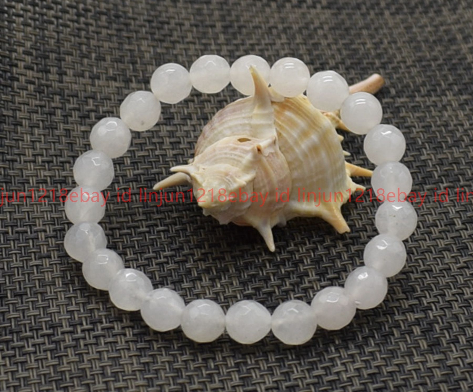 Pretty Natural 6/8/10mm Faceted White Jade Round Gemstone Beaded Bracelet 7.5in