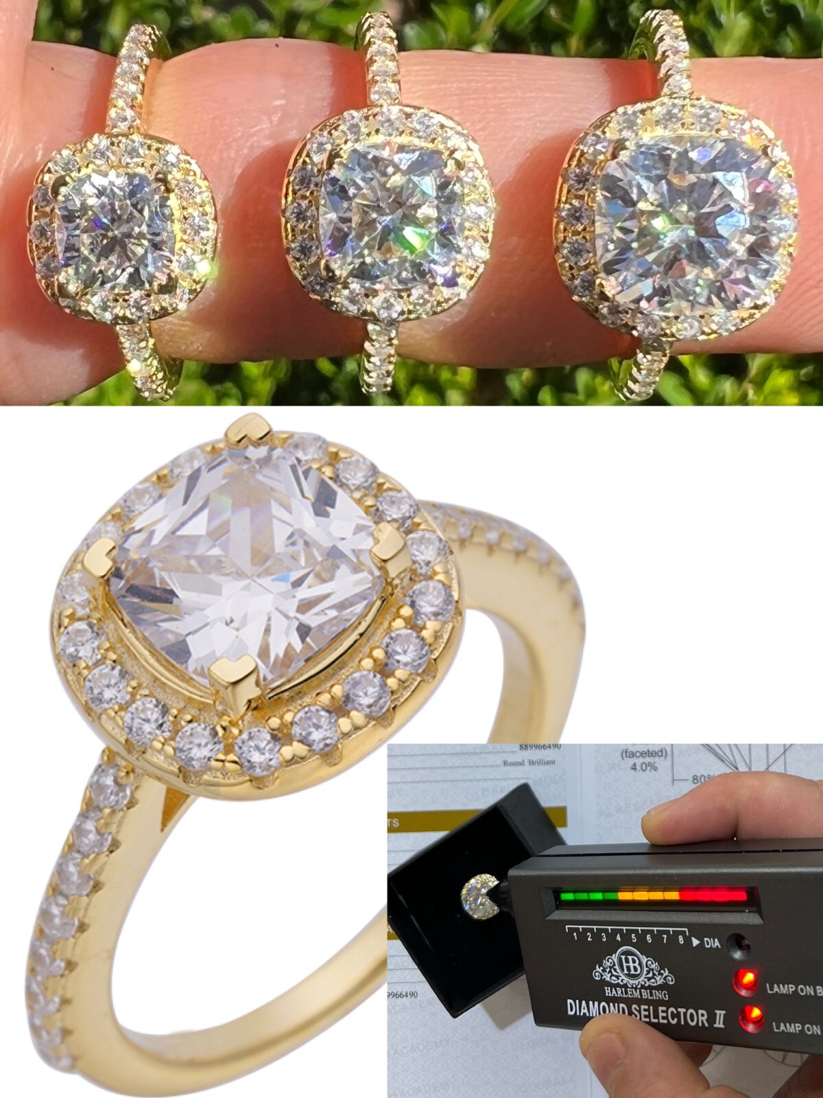 Cushion Cut Moissanite Engagement Promise Ring Real 14k Gold Vermeil 925 Silver