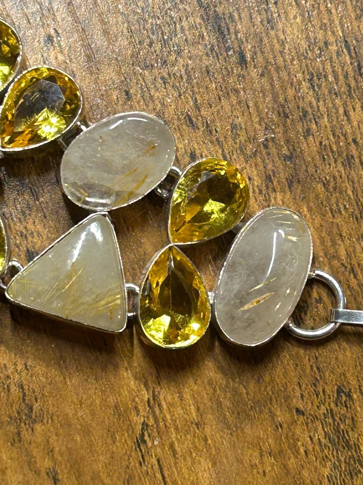 58581. Rutilated Quartz Citrine Gemstone Handmade 925 Silver Big Bracelet. 59gm