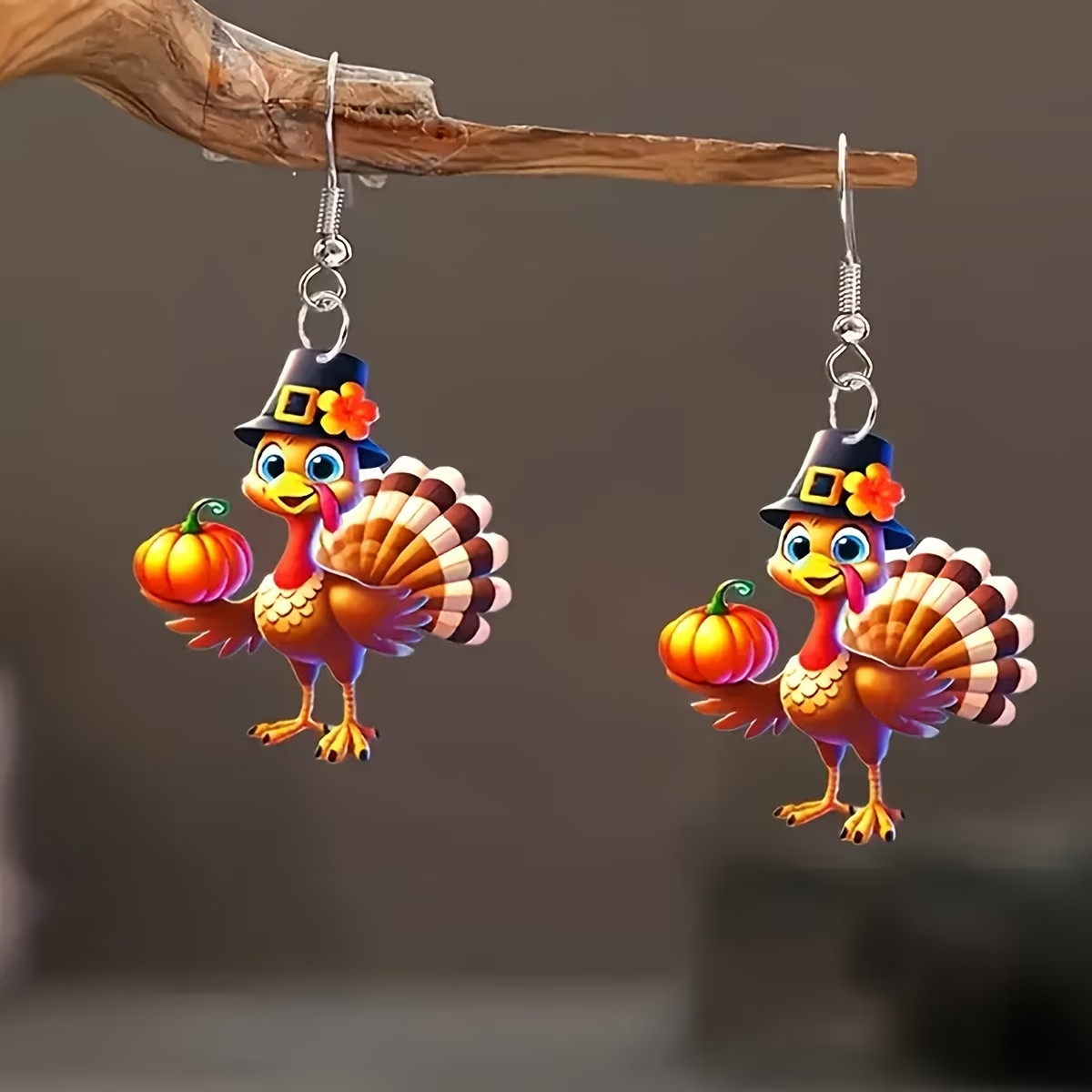 Festive Acrylic Thanksgiving Turkey Drop Earrings for Holidays and Parties