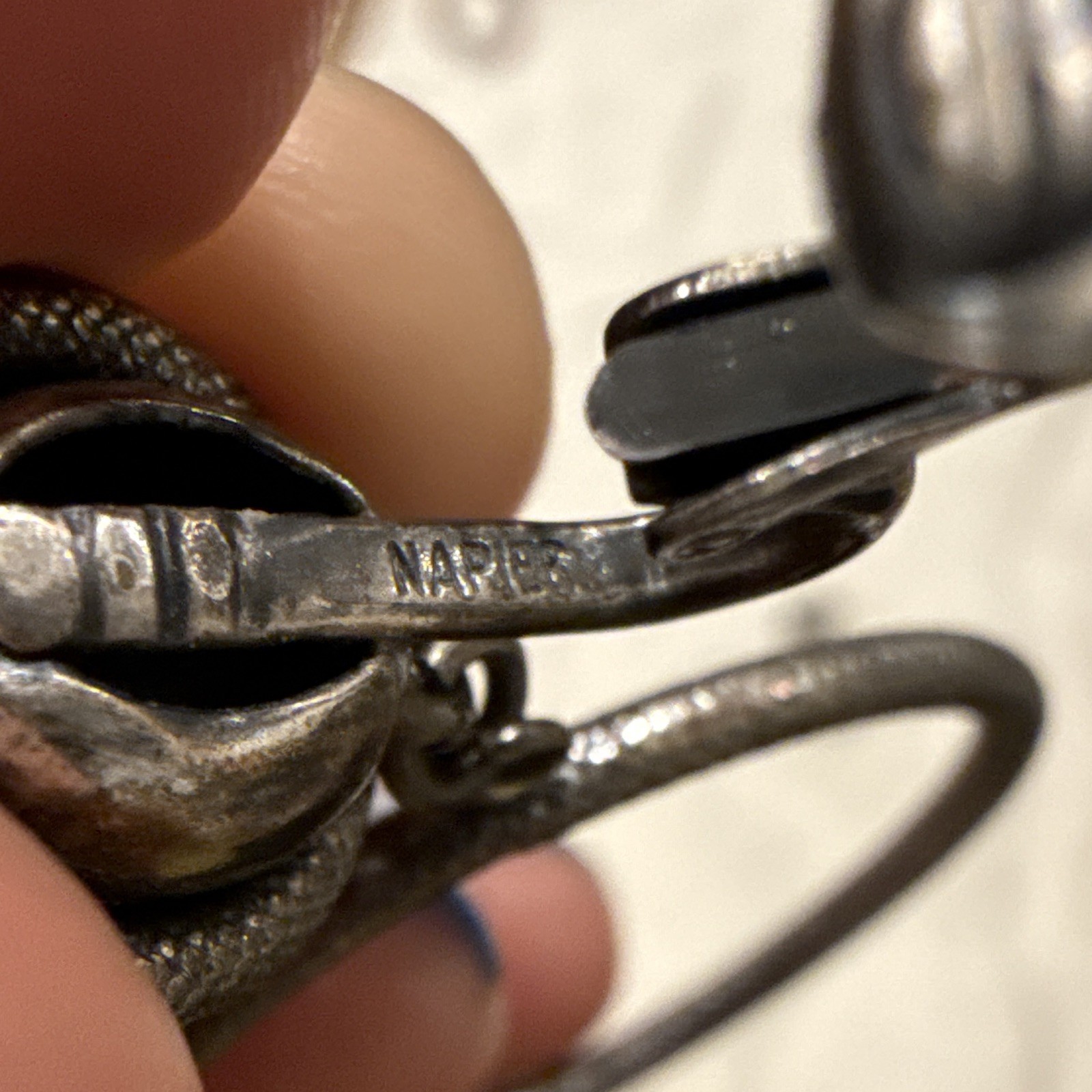 Napier Silver Tone Round Dangle Hoop Clip-On Earrings, Signed, Nickel-Free