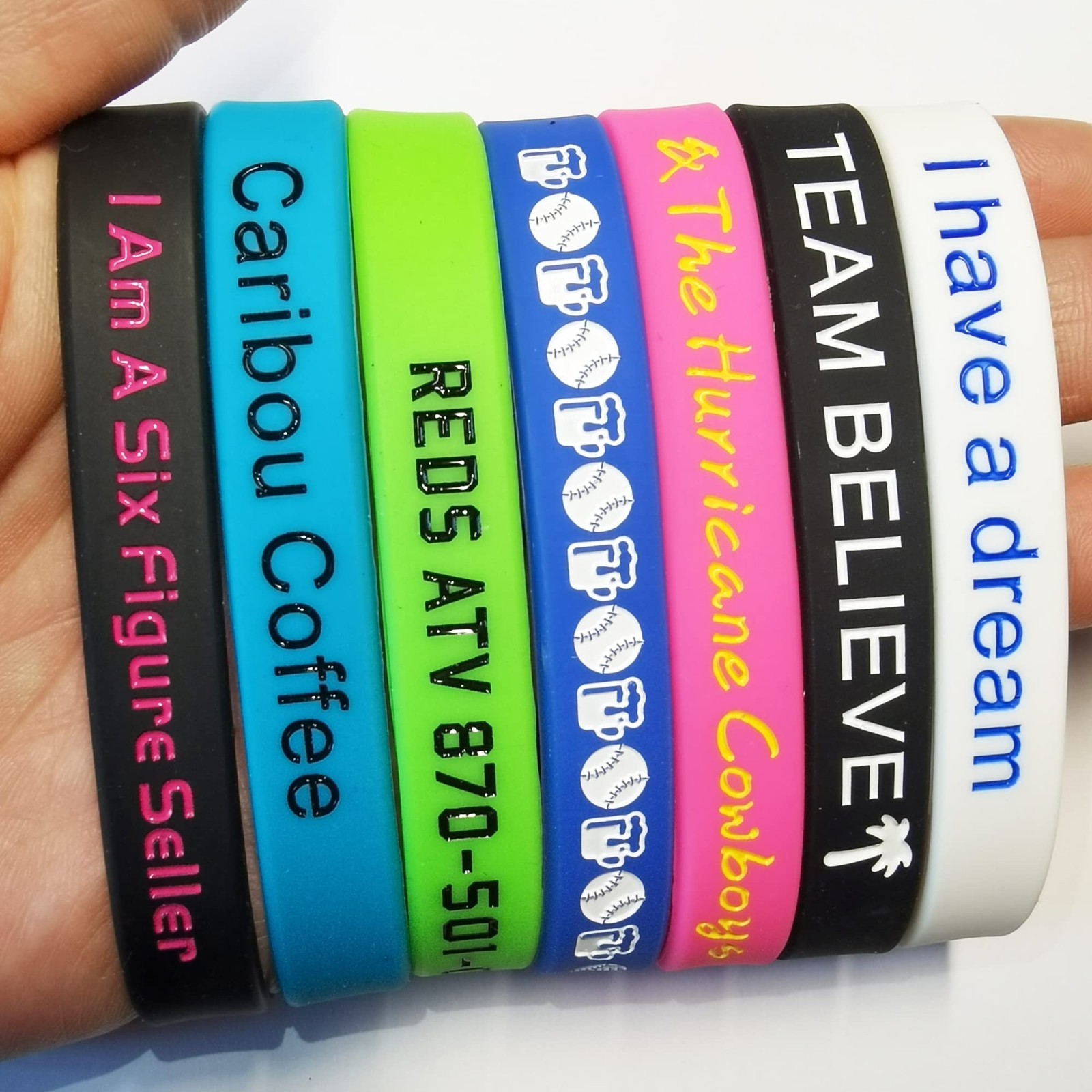 7Pcs Personalize Rubber Bracelet Custom Silicone Wristbands Engraved