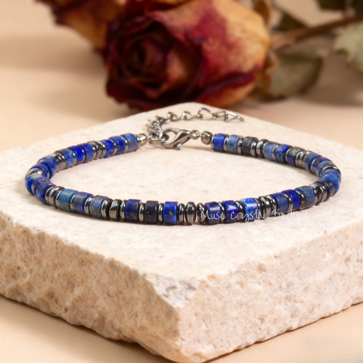 Men’s Lapis Lazuli Hematite Beads Healing Protection Adjustable Bracelet Gift