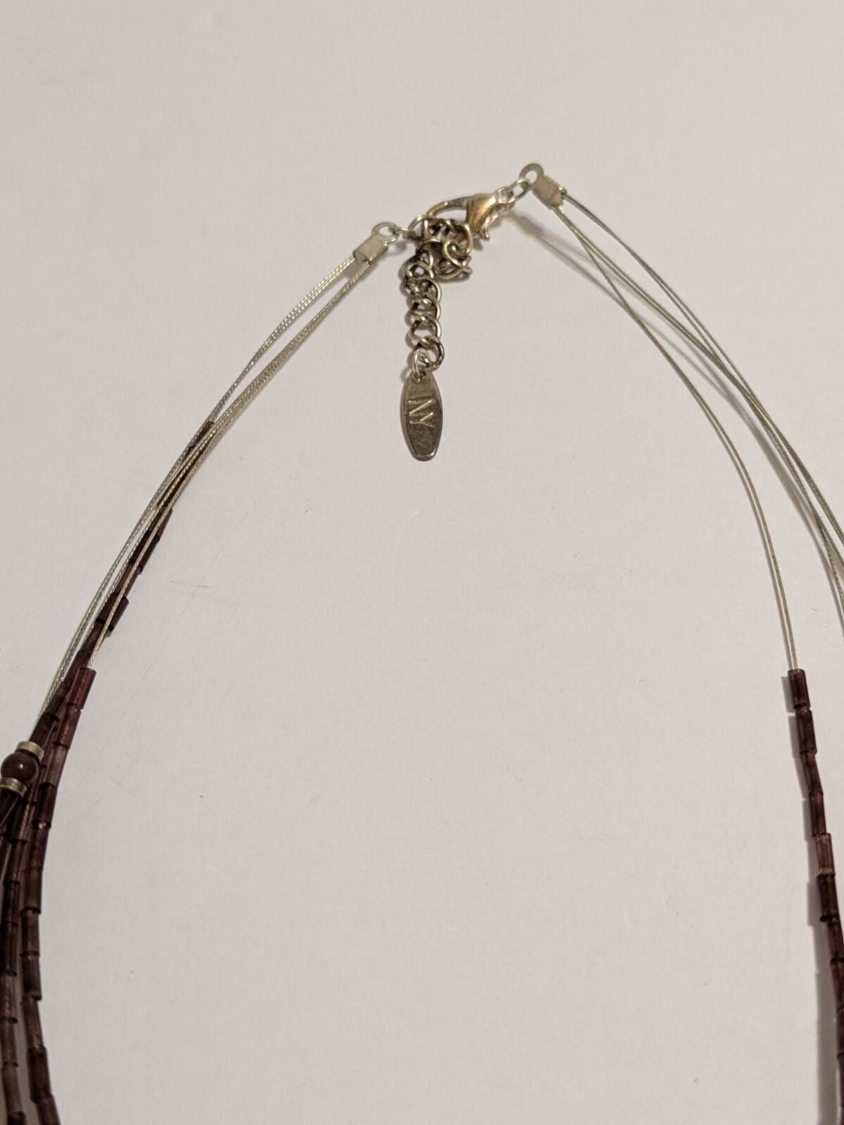 NY & Co 5 Layer Wire Necklace With Purple Glass & Acrylic Beads. *FLAW*.
