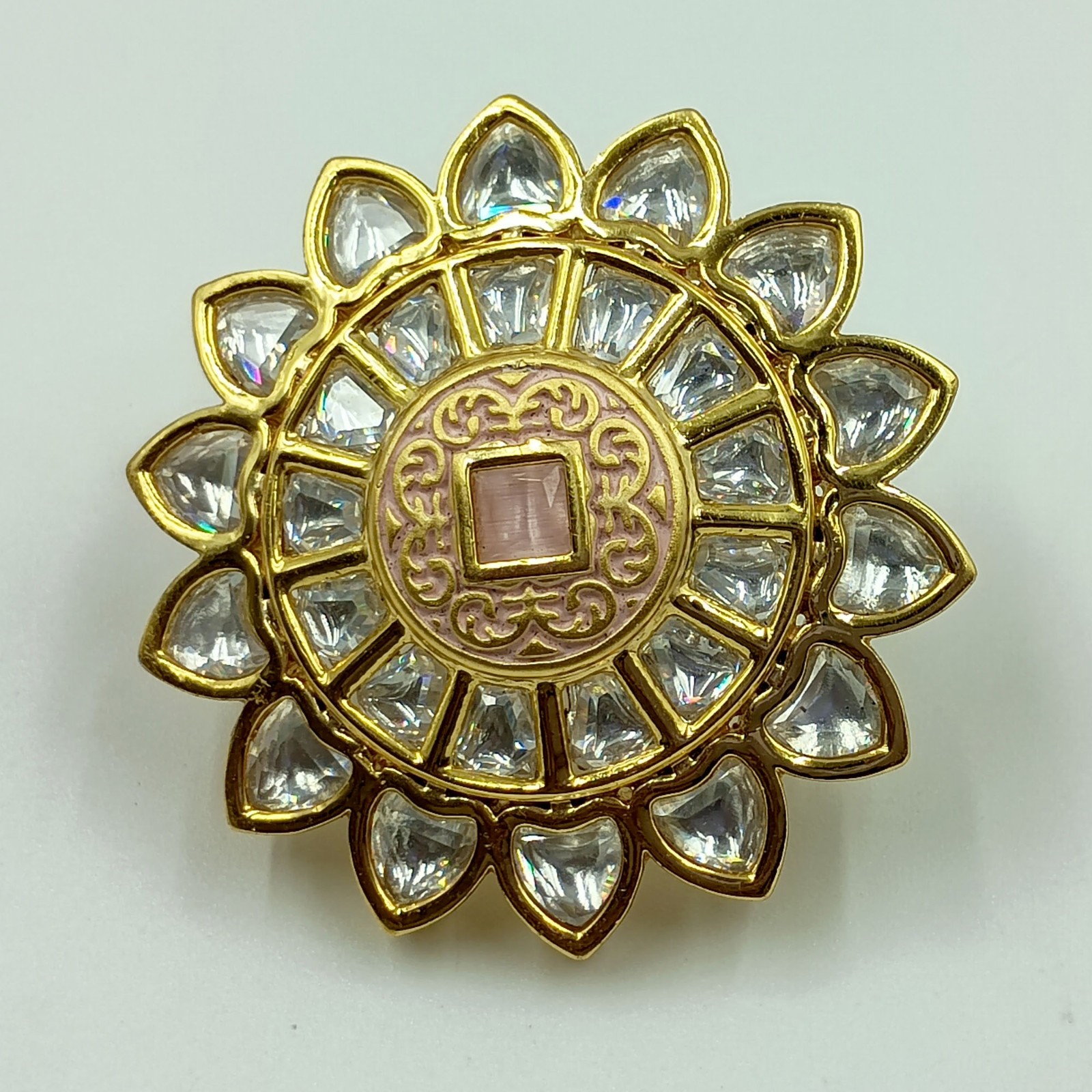 Kundan Polki CZ Ring 22k Gold Plated Adjustable Band Traditional Indian Jewelry