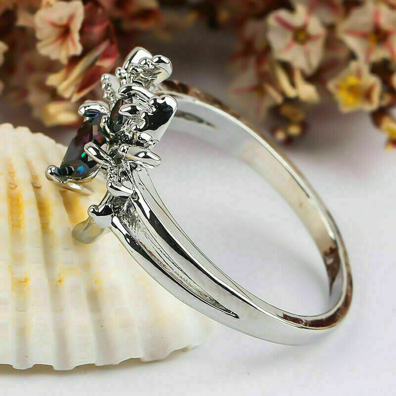 925 Sterling Silver Rainbow Mystical Topaz Spider Wedding Engagement Ring Size 9