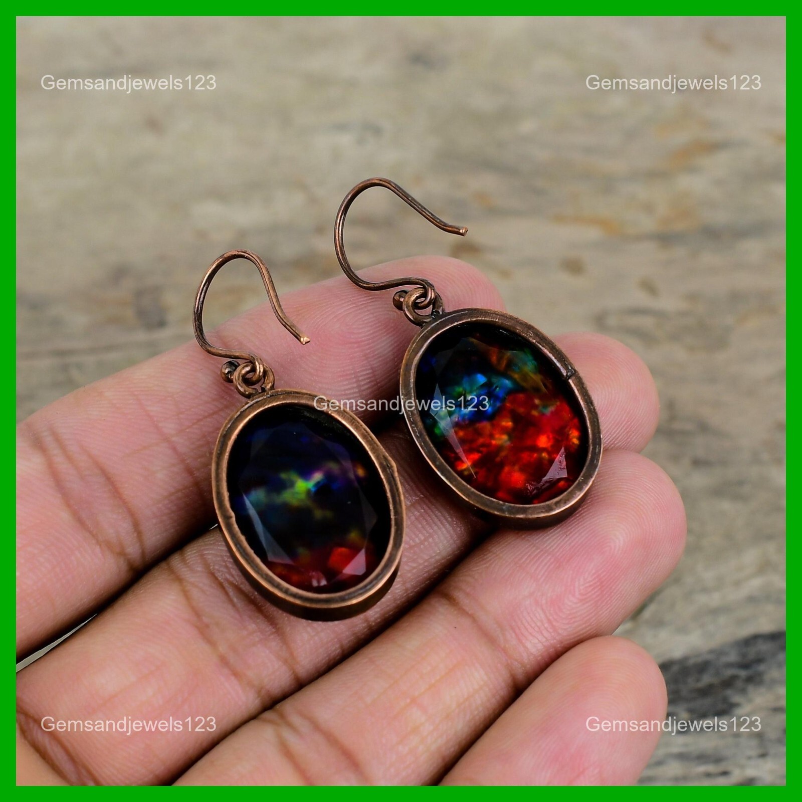 Mothers day Deal Ammolite Stone Dangling Electroformed Earrings Jewelry Copper