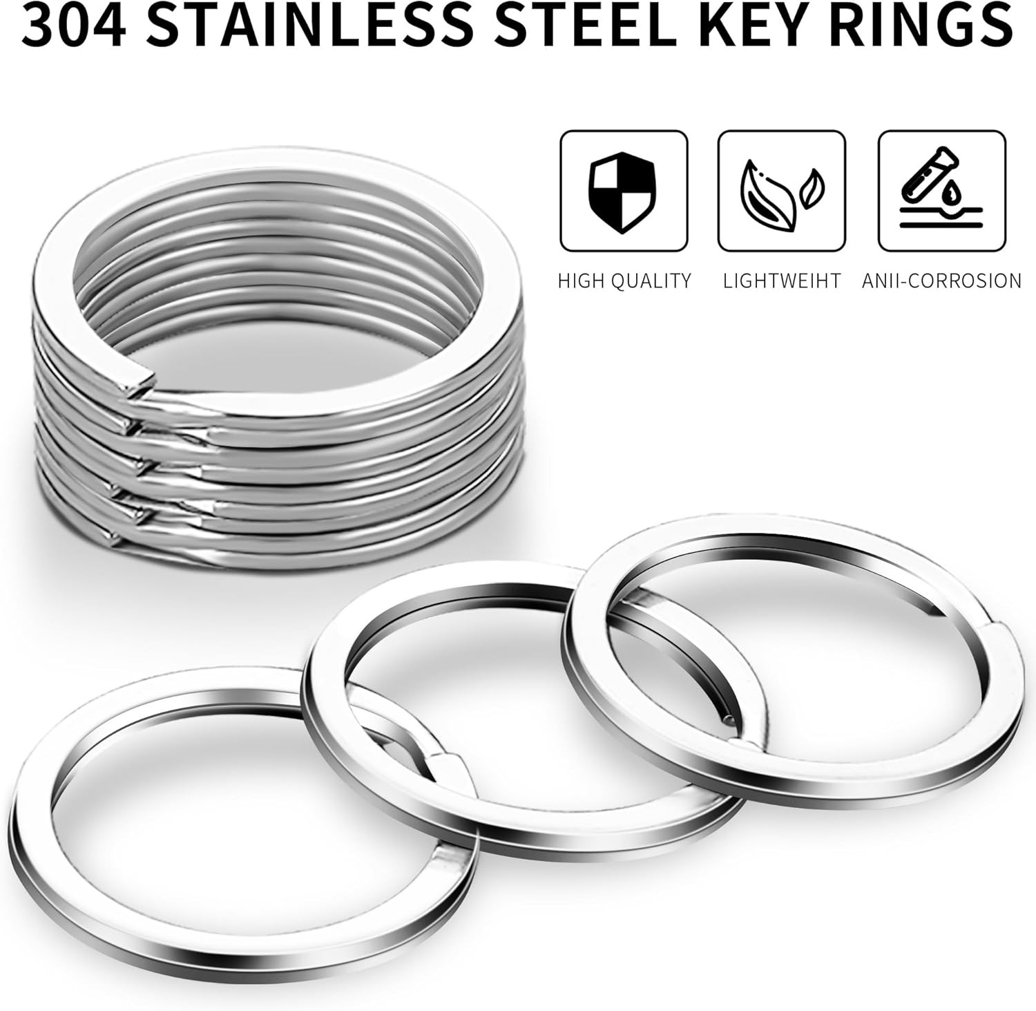 12 pcs Stainless Steel Split Key Rings, 1.1 Inch Flat Keychain Rings for Keys, T