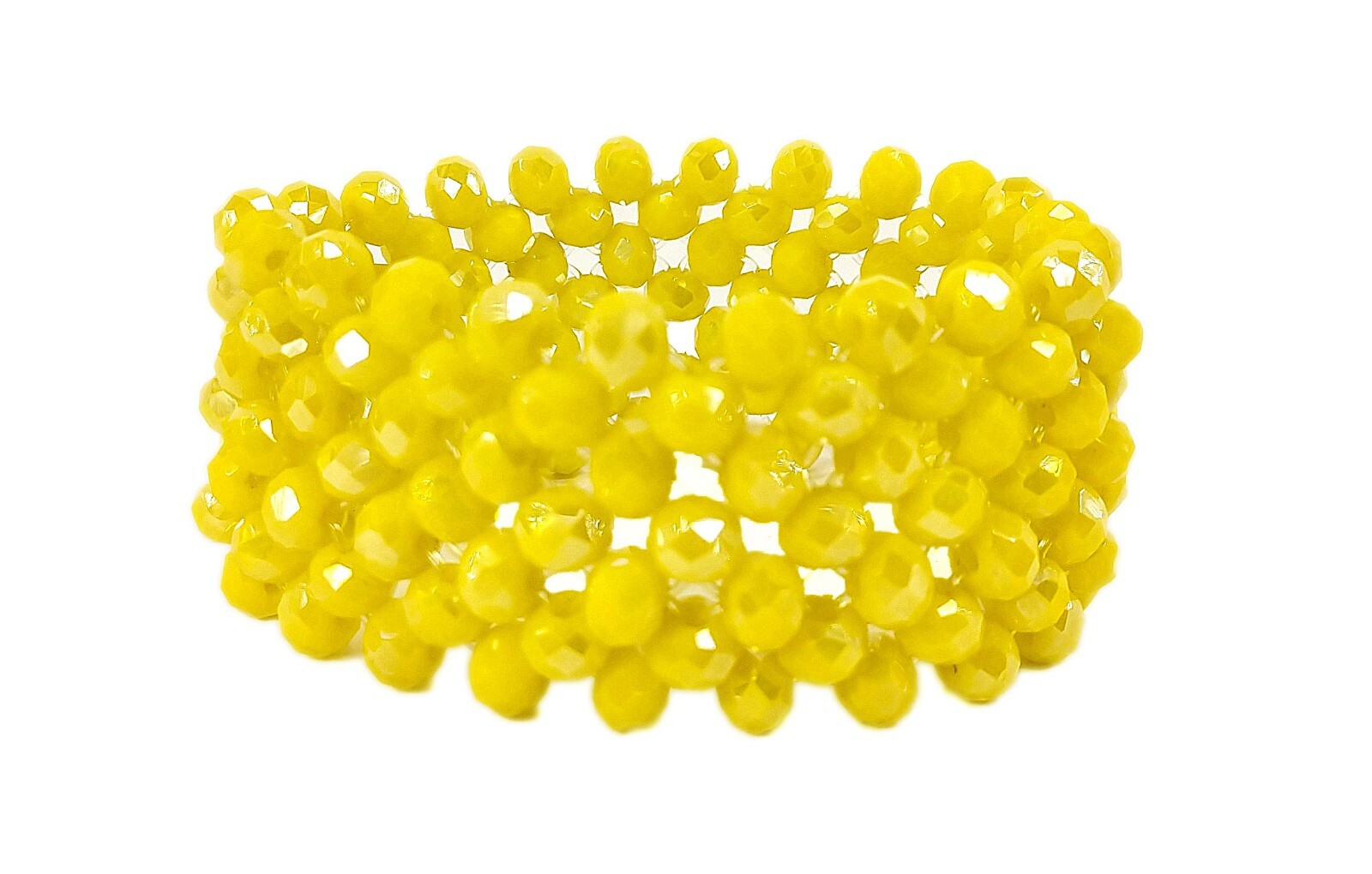 Yellow glass bead stretch bracelet with all glass beads 1 inch wide New
