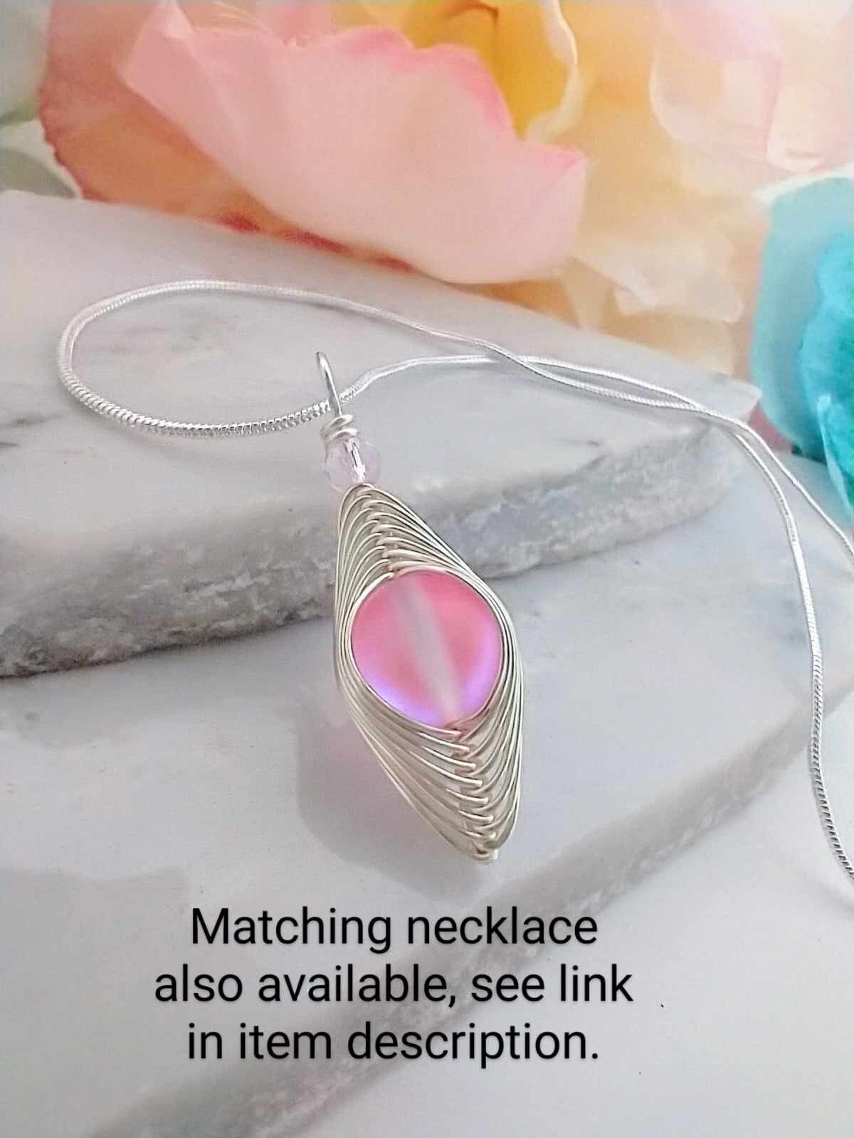Pink “Mermaid Glass” Sea Glass Artisan Silver Earrings, Handmade Ladies Fashion