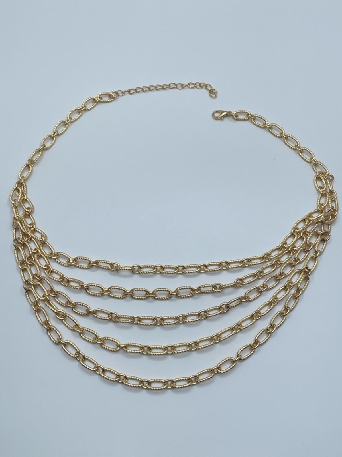 Gold Tone Multi Layer Chain Necklace Adjustable Statement Layered