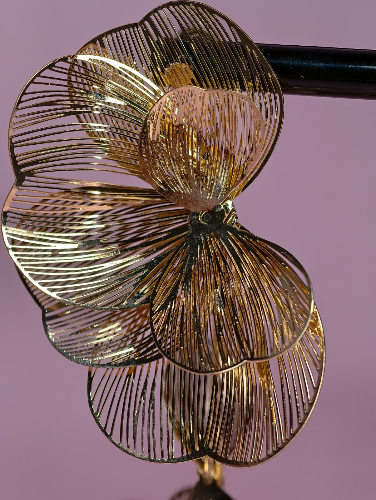 Gold Floral Statement Drop Earrings Large Orchid Flower Dangle Wedding 11cm