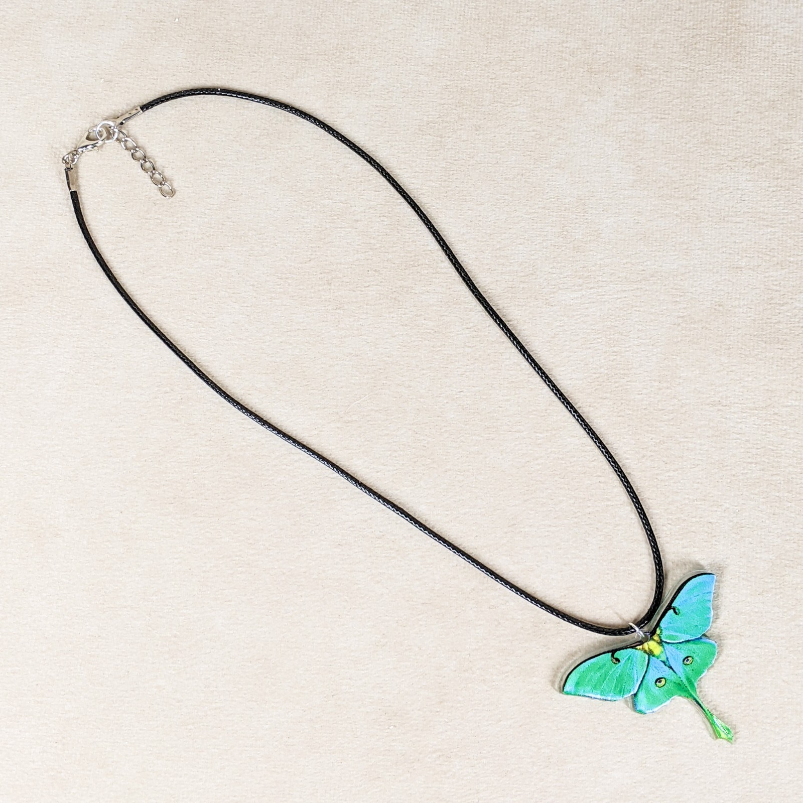 Luna Moth Black Cord Necklace acrylic Curiosity Jewelry butterfly fashion gift