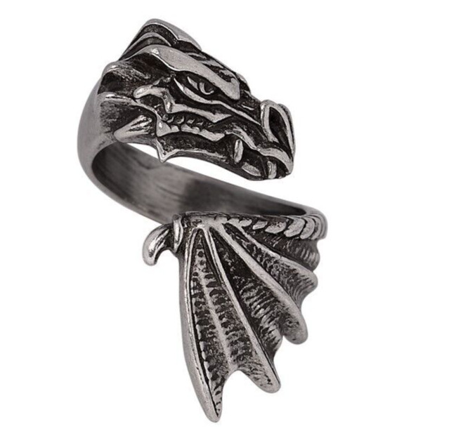Alchemy Gothic The Awakening Wrap Ring Dragon Head Wing Fine English Pewter R253