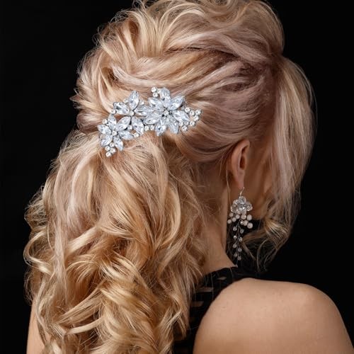 2 PCS Rhinestone Hair Clips, Silver Bling Crystal Hair Clips for Women,