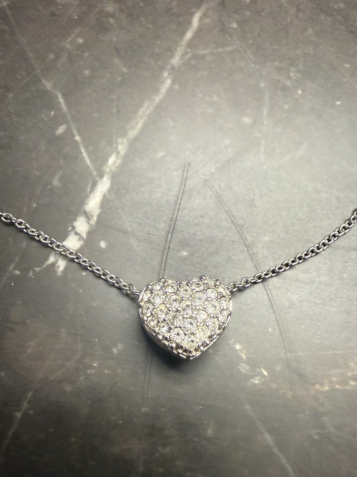 Swarovski Silver-Tone Double Sided Heart Crystal Necklace Adjustable