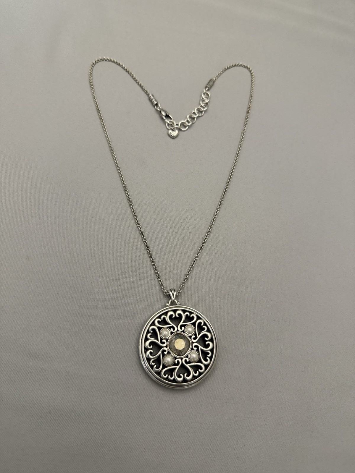 brighton emma necklace rhinestone pearls silver color reversible