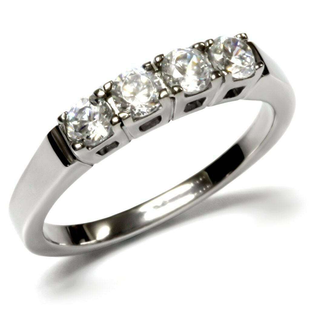 TK047 – High polished (no plating) Stainless Steel Ring with AAA Grade CZ in