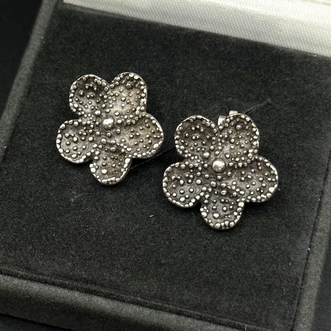 Yves Saint Laurent Earrings YSL Flower Engraving Vintage Silver Tone From Japan