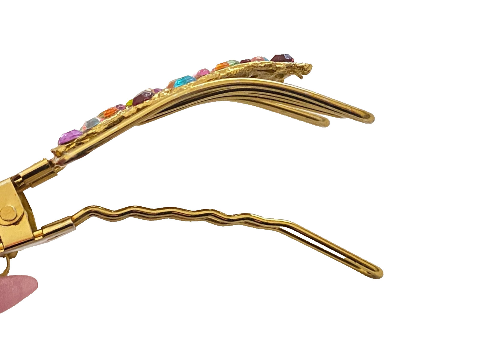 Gold Metal Hair Clip with Colorful Rhinestones & Bells Indian Wedding Jewelry