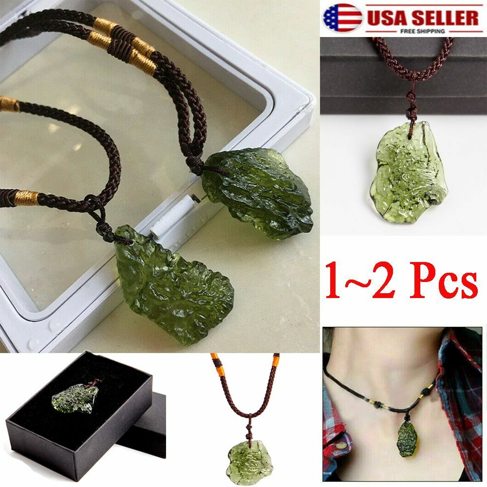 Natural Moldavite Green Aerolites Crystal Stone Pendant Energy Unique Necklace