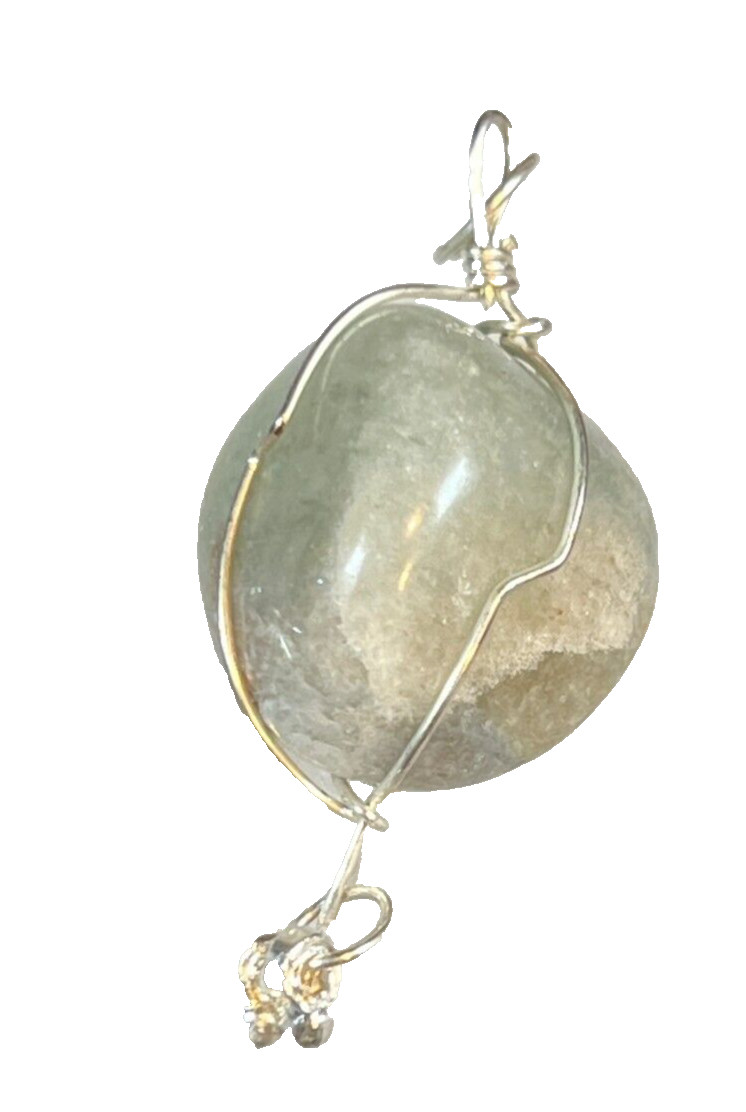 Polished Tumbled Natural Gray Agate Wrapped with Silver Jeweler’s Wire Pendant