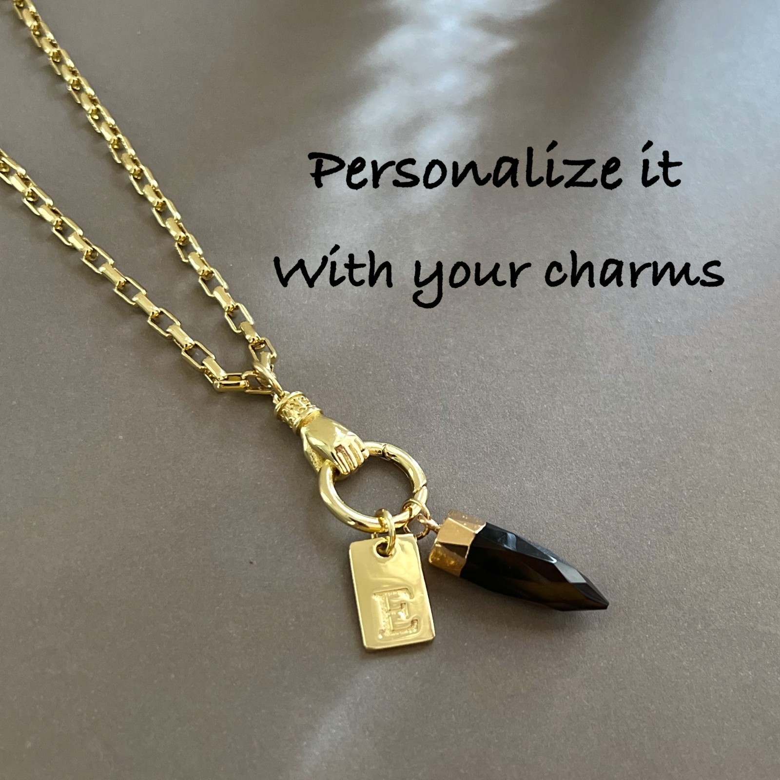 18K Gold Filled Hand Carabiner Necklace Charm Holder Necklace Push Gate Clasp