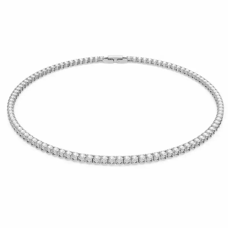 925 Sterling Silver Necklace Simulated Zircon 4mm 45cm Link Chain Jewelry