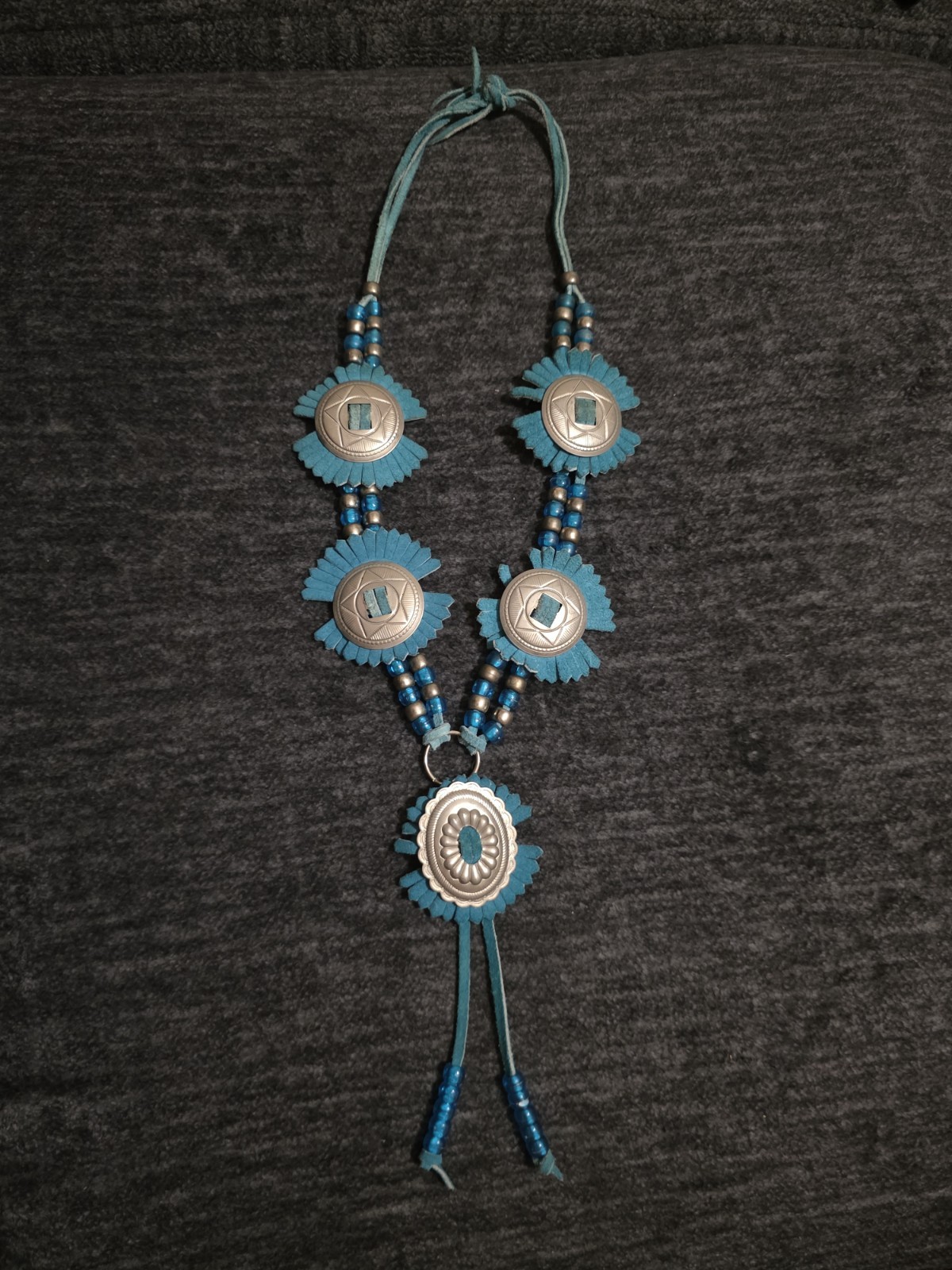 SW Style Silver Tone Concho Necklace Turquoise Color Accents Boho Western