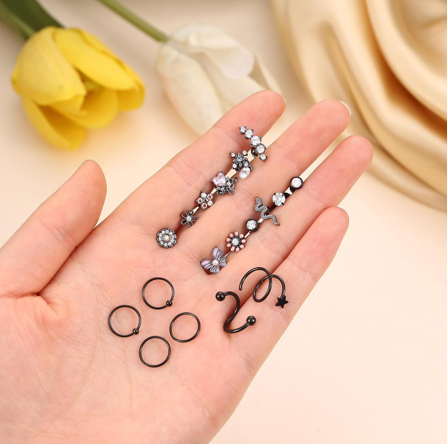 18PCS Cartilage Earring Stud for Women Surgical Steel Flat Back Earrings Couch H