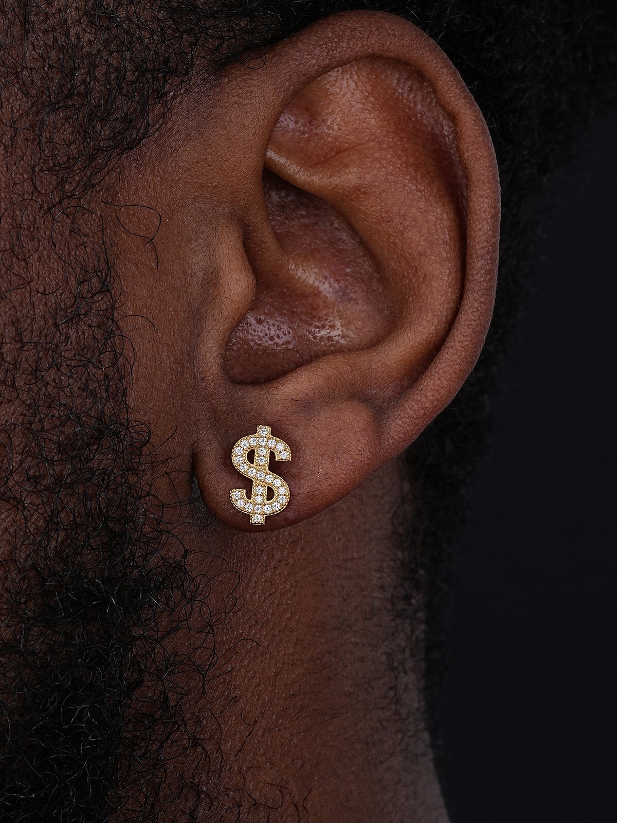 Real 925 Sterling Silver 14k Gold Men Ladies Dollar Sign $ Earrings Studs Iced