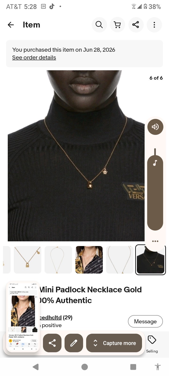 Versace Mini Padlock Necklace Gold Plated 100% Authentic